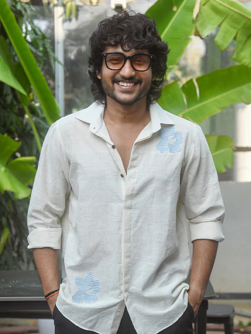 Blue Embroidered Khadi Shirt